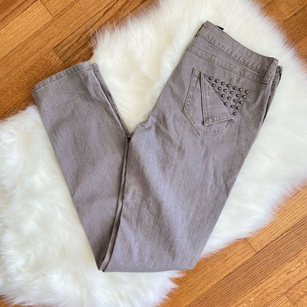 City Streets Size 11 Light Gray Metal Diamond Stud Fold Over Back Pocket Skinny